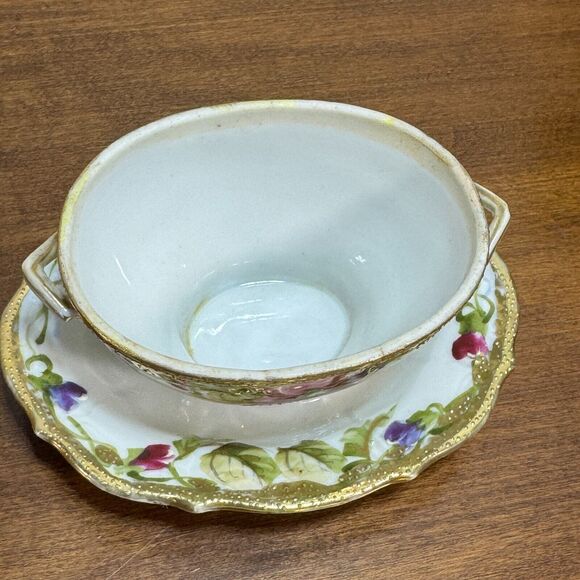 Antique Mikado Japan Condiment Server Vintage Hand Painted with Lid Floral Gold - Picture 6 of 12